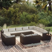  12 Piece Garden Lounge Set with Cushions Black Poly Rattan