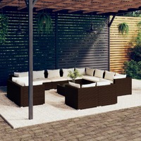  13 Piece Garden Lounge Set with Cushions Brown Poly Rattan