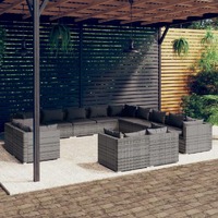  13 Piece Garden Lounge Set with Cushions Grey Poly Rattan