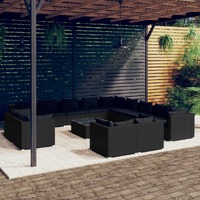  14 Piece Garden Lounge Set with Cushions Black Poly Rattan