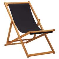  Folding Beach Chair Eucalyptus Wood and Fabric Black
