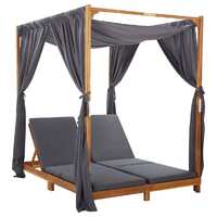  Double Sun Lounger with Curtains &amp; Cushions Solid Acacia Wood