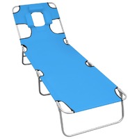  Folding Sun Lounger with Head Cushion Steel Turqoise Blue