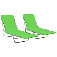  Folding Sun Loungers 2 pcs Steel and Fabric Green