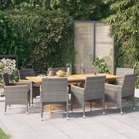  9 Piece Garden Dining Set with Cushions Grey