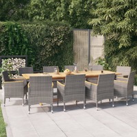  11 Piece Garden Dining Set with Cushions Grey