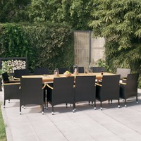  13 Piece Garden Dining Set with Cushions Black