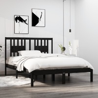  Bed Frame without Mattress Black Solid Wood 135x190 cm