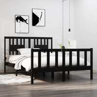  Bed Frame without Mattress Black 135x190 cm Solid Wood