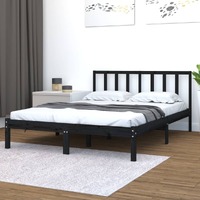  Bed Frame without Mattress Black Solid Wood Pine 135x190 cm