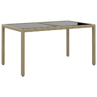  Garden Table 150x90x75 cm Tempered Glass and Poly Rattan Beige