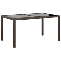  Garden Table 150x90x75 cm Tempered Glass and Poly Rattan Brown