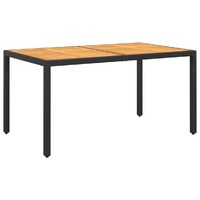  Garden Table 150x90x75 cm Acacia Wood and Poly Rattan Black