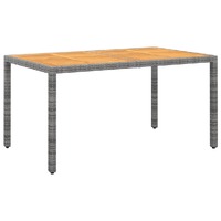  Garden Table 150x90x75 cm Acacia Wood and Poly Rattan Grey