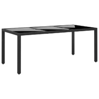  Garden Table 190x90x75 cm Tempered Glass and Poly Rattan Black