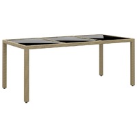  Garden Table 190x90x75 cm Tempered Glass and Poly Rattan Beige