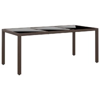  Garden Table 190x90x75 cm Tempered Glass and Poly Rattan Brown