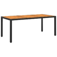  Garden Table 190x90x75 cm Acacia Wood and Poly Rattan Black
