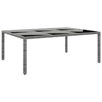  Garden Table 200x150x75 cm Tempered Glass and Poly Rattan Grey