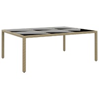  Garden Table 200x150x75 cm Tempered Glass and Poly Rattan Beige