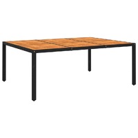  Garden Table 200x150x75 cm Acacia Wood and Poly Rattan Black