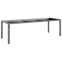  Garden Table 250x100x75 cm Tempered Glass and Poly Rattan Grey