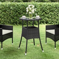  Garden Table Ø60x75 cm Tempered Glass and Poly Rattan Black
