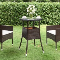  Garden Table Ø60x75 cm Tempered Glass and Poly Rattan Brown