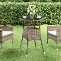  Garden Table Ø60x75 cm Tempered Glass and Poly Rattan Grey