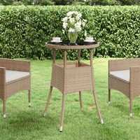  Garden Table Ø60x75 cm Tempered Glass and Poly Rattan Beige