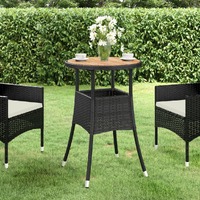  Garden Table Ø60x75 cm Acacia Wood and Poly Rattan Black