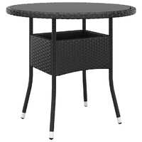  Garden Table Ø80x75 cm Tempered Glass and Poly Rattan Black
