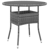  Garden Table Ø80x75 cm Tempered Glass and Poly Rattan Grey