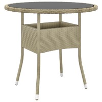  Garden Table Ø80x75 cm Tempered Glass and Poly Rattan Beige