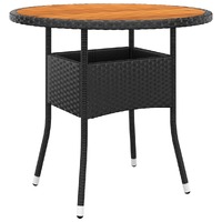  Garden Table Ø80x75 cm Acacia Wood and Poly Rattan Black