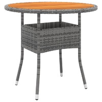  Garden Table Ø80x75 cm Acacia Wood and Poly Rattan Grey