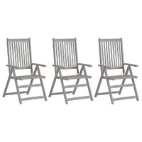  Garden Reclining Chairs 3 pcs Grey Solid Wood Acacia