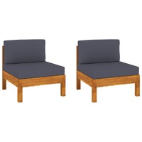  Middle Sofas 2 pcs with Dark Grey Cushions Solid Acacia Wood