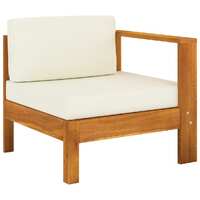  Middle Sofa with 1 Armrest Cream White Solid Acacia Wood