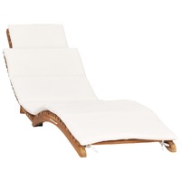  Folding Sun Lounger with Cream White Cushion Solid Teak Wood