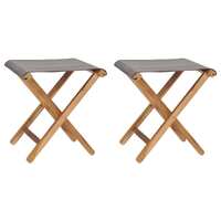  Folding Chairs 2 pcs Solid Teak Wood and Fabric Dark Grey