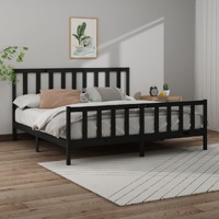  Bed Frame without Mattress Black 183x203 cm King Solid Wood Pine