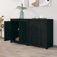  Sideboards 2 pcs Black 70x35x80 cm Solid Wood Pine