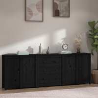 Sideboard Black 230x35x80 cm Solid Wood Pine