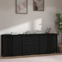 Sideboard Black 230x35x80 cm Solid Wood Pine