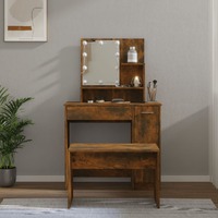  Dressing Table Set with LED Smoked Oak Engineered Wood
