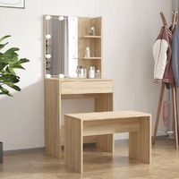  Dressing Table Set with LED Sonoma Oak Engineered Wood