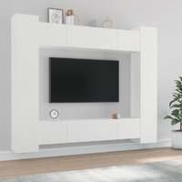  8 Piece TV Cabinet Set White Engineered Wood
