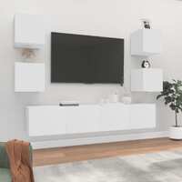  6 Piece TV Cabinet Set White Engineered Wood