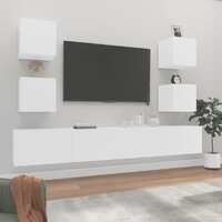  6 Piece TV Cabinet Set White Engineered Wood